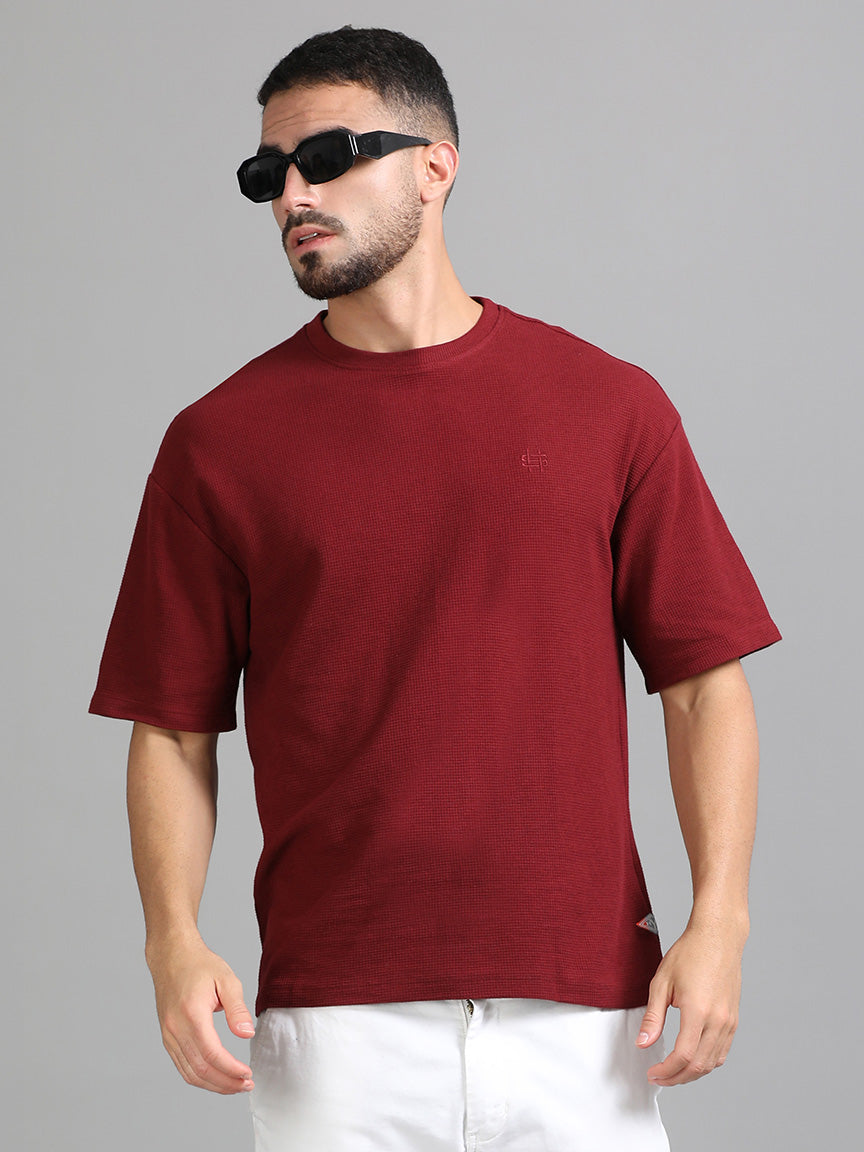 Crimson Glow Oversized Solid T-shirt