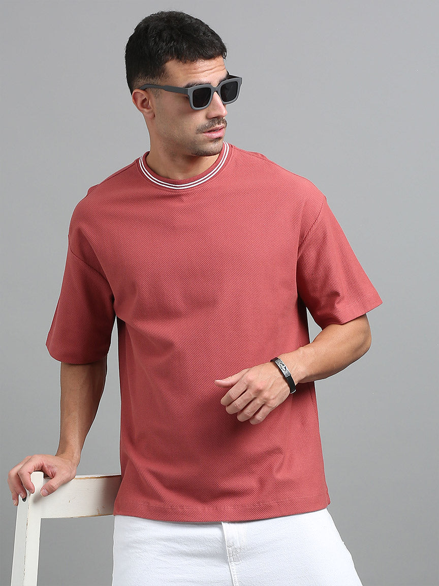 Burnt Rose Oversized Striped T-shirt