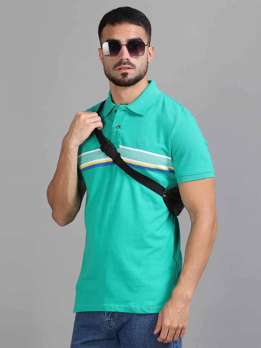 Turquoise Trek Polo Striped T-shirt